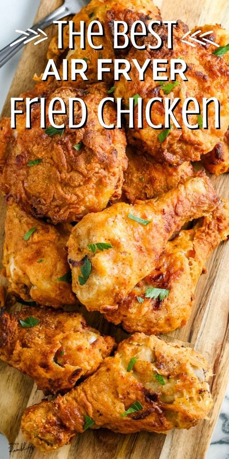 This air fryer fried chicken is delicious, tender and juicy on the inside with a crispy golden brown coating. Using your air fryer means you can enjoy crispy fried chicken at home with less grease and less mess! Best Air Fryer Fried Chicken, Air Fryer Recipes Chicken Wings, Cooking Fried Chicken, Easy Fried Chicken, New Air Fryer Recipes, Air Fryer Fried Chicken, Air Fryer Recipes Snacks, The Best Air Fryer, Making Fried Chicken