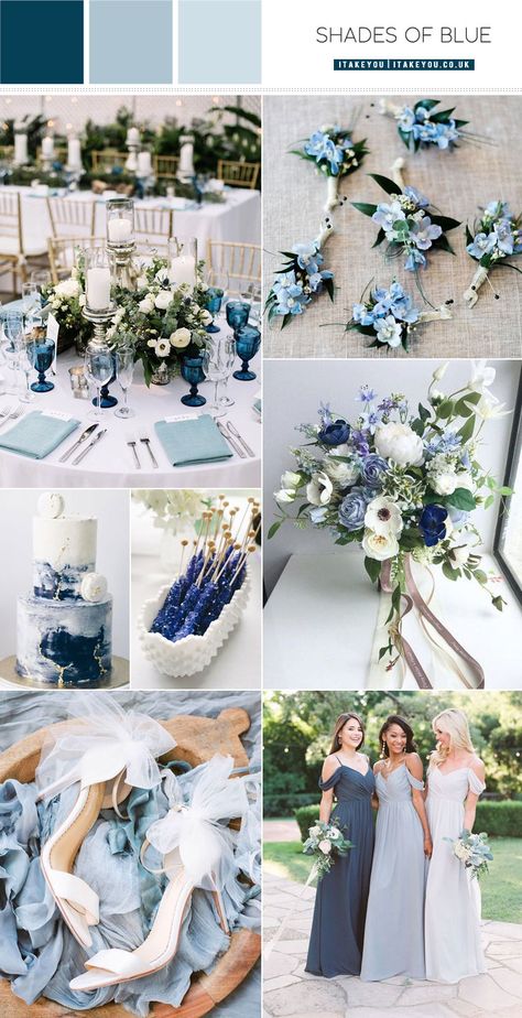 Blue Wedding Colour Theme, Blue Wedding Theme, Wedding Color Schemes Blue, Wedding Theme Color Schemes, Dark Blue Wedding, Baby Blue Weddings, Blue Wedding Decorations, Wedding Color Palettes, Blue And White Wedding