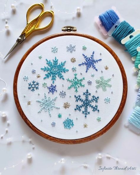 Christmas snowflakes ❄️ Embroidery Pattern. PDF Pattern available in my Etsy shop. Link in bio. Complete video tutorial on my YouTube… | Instagram Snowflakes Embroidery, Snowflakes Embroidery Pattern, Christmas Hand Embroidery, Embroidery Ornaments, Snowflake Embroidery, Winter Embroidery, Christmas Embroidery Patterns, Diy Broderie, Christmas Embroidery Designs