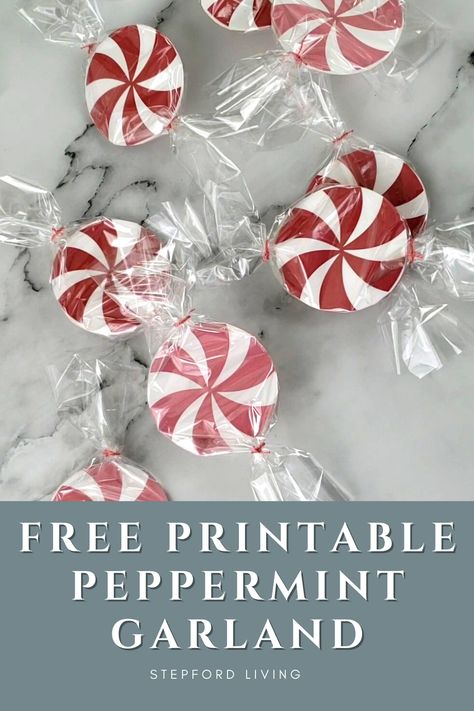 Peppermint Crafts Christmas, Peppermint Garland Diy, Diy Mint Candy Decorations, Peppermint Decor, Peppermint Candy Template Free Printable, Diy Peppermint Candy Decorations, Peppermint Template, Diy Peppermint Stick Decorations, Paper Plate Peppermint Candies