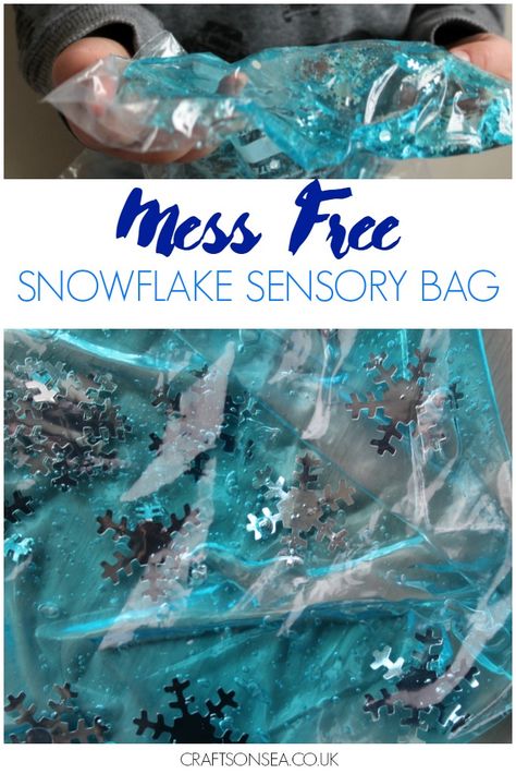 This mess free snowflake sensory bag can be made in two minutes following this easy DIY and can be adapted to make it fun for kids of all ages. Sensory Bag, Sensory Bags, Snowflake Craft, Winter Activities For Kids, Sensory Bottles, Winter Preschool, Winter Crafts For Kids, Baby Sensory, Sensory Activities