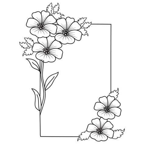 Set of different flower line on white background. Flowers drawing with line-art on white backgrounds. Out Line Drawing Images, Border Design With Flowers, Borders And Frames Flowers, Floral Border Drawing, Flower Vines Drawings, Border Drawing Ideas, Flower Drawing Background, Frame Drawing Ideas, Flower Frame Drawing