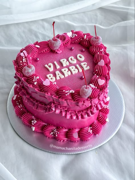 Cake Modern Barbie Cake, Barbie Birthday Cake Aesthetic, Hot Pink Barbie Cake, Barbie Cake Aesthetic, Barbie Heart Cake, Barbie Themed Birthday Cake, Barbie Birthday Cakes, Barbie Cake Ideas, Barbie Cake Birthday