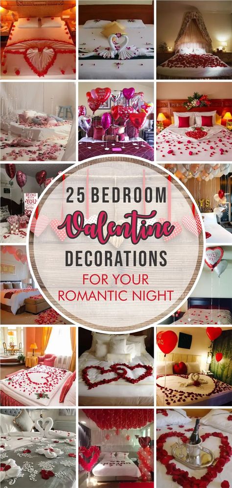 25 Bedroom Valentine Decorations for Your Romantic Night - Matchness.com Romantic Bedroom Ideas Suprise, Romantic Bedroom Set Up, Romantic Room Set Up, Romantic Bedroom Ideas For Couples Love, Romantic Birthday Decorations, Romantic Bedroom Ideas For Him Birthday, Honeymoon Suite Decorations, Romantic Set Up At Home, Romantic Bedroom Ideas For Couples Decoration