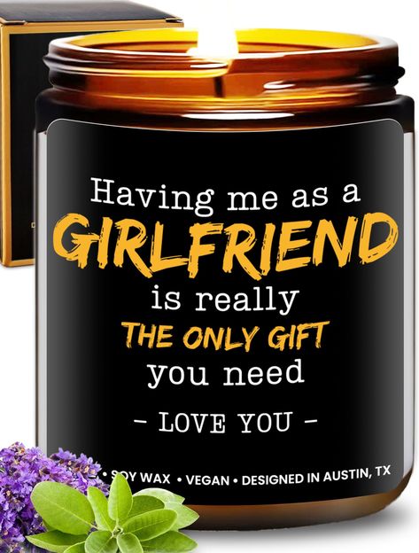 PRICES MAY VARY. 💠 Funny Gifts for Boyfriend: These woodwick candles are a fun way of showing love to your boyfriend! It has a fun message on the label that says "Having me as your girlfriend is really the only gift you need". Perfect gifts for boyfriend from girlfriend, valentines day gifts for boyfriend, anniversary gifts for boyfriend & boyfriend gifts for birthday! 💠 Long-lasting Scent: With its lavender and sage scent, these wood wicked candles will surely make the room smell refreshing a Things To Get Boyfriend For Christmas, Anniversary Presents For Him, Gifts From Girlfriend, Boyfriend Birthday Gift Ideas, 6 Month Anniversary Boyfriend, Box For Boyfriend, Diy Projects For Boyfriend, Best Gift For Boyfriend, Thoughtful Gifts For Boyfriend