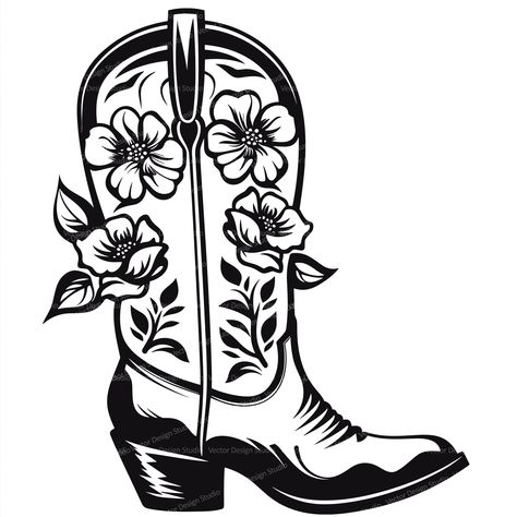 Western Svg Free Files For Cricut, Western Png Designs, Cowgirl Boot With Flowers, Cowgirl Boots Svg, Boot With Flowers, Western Clipart, Ariat Logo, Cowgirl Svg, Western Svg