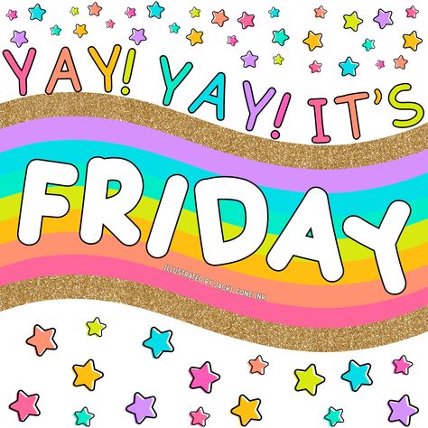 YAY! YAY! It’s Friday! 🩷💛🧡💚🩵 Day And Night Quotes, Facebook Group Games, High School Algebra, Friday Images, School Algebra, Flair Pens, Happy Friday Quotes, Weekday Quotes, Hello Friday