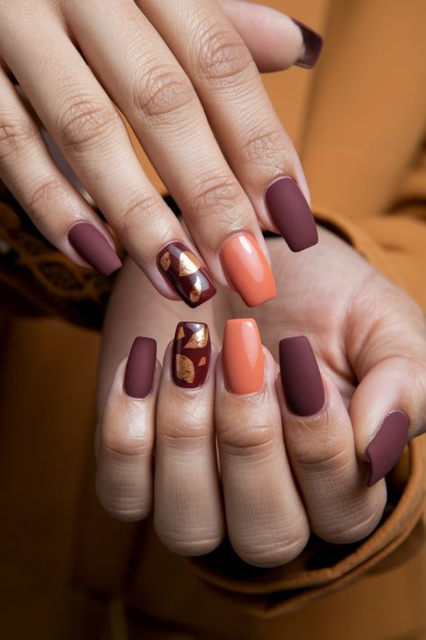 Embrace the season with these chic square nails that perfectly capture the essence of fall nail ideas. Featuring warm hues of burnt orange and deep burgundy, these polished square tips evoke autumn leaves underfoot. Add a hint of gold shimmer for a glamorous touch that will make your nails the center of attention at any gathering. Redefine your autumn aesthetic and showcase your style with this trendy nail look! Burgundy And Orange Nails, Burgundy And Orange, Fall Nail Ideas, Burgundy Nails, Trendy Nail, Orange Nails, Deep Burgundy, Fall Nail, Autumn Aesthetic