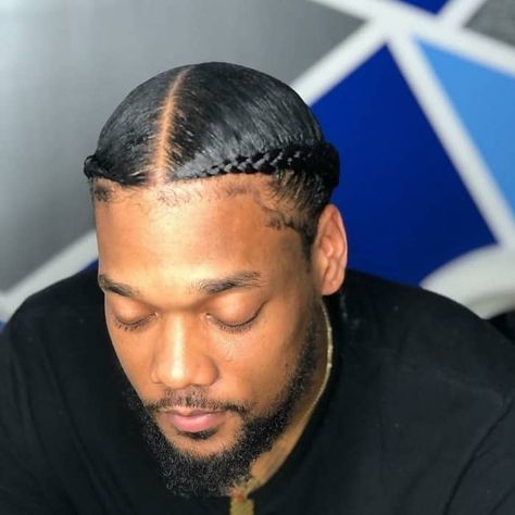 Men 2 Cornrow Hairstyles, Two Braids On Men, French Braids Men Black, 2 Braids Hairstyles For Men, Two Stitch Braids Men, Two French Braids Men, French Braid Mens Hair, Men’s 2 Braids, Two Braids Men Black