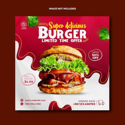 Menu Burger, Food Social Media, Restaurant Social Media, Burger Menu, Flyers Design, Food Template, Food Banner, Food Menu Design, Food Advertising