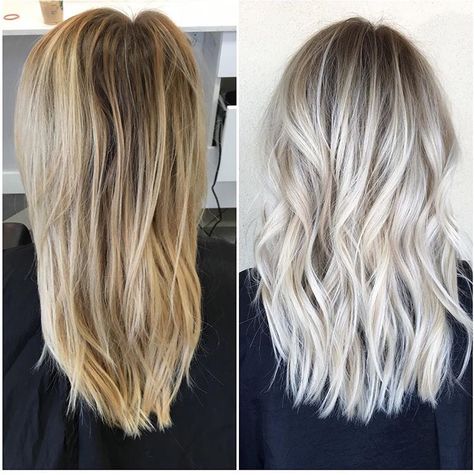 Before and after icy blonde with shadowed roots Habit Salon, AZ Platinový Blond, Blond Cenușiu, Colored Hair Roots, Platinum Hair Color, Hair Blond, Icy Blonde, Spring Hair, Ash Blonde Hair, Platinum Hair