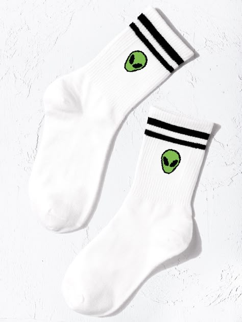 Meia Aesthetic, Cheap Cute Cotton Socks, Grunge Socks, Cheap Trendy One-size Socks, Cheap Cute Green Socks, Ailen Socks, Alien Socks, Space Socks, Alien Patterns