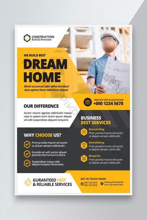 Ngo Profile Design, Modern Advertising Design, Business Flyer Design Marketing, Construction Flyer, Editorial Design Magazine, Shop Banner Design, Construction Marketing, Construction Business Cards, Education Poster Design