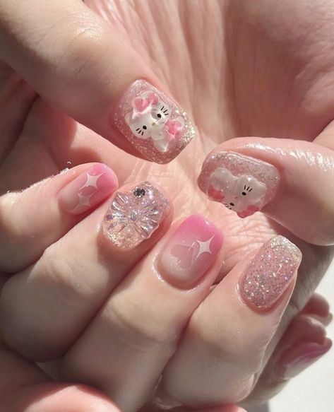 Kpop Nails, Bears Nails, Hello Nails, Cute Simple Nails, Subtle Nails, Hello Kitty Nails, Blush Nails, Glow Nails, Pretty Gel Nails