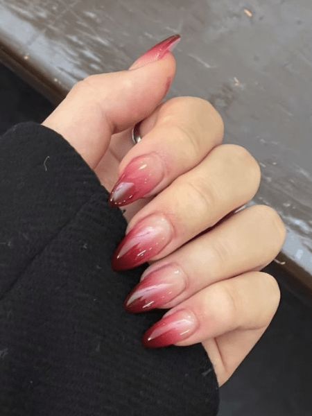 25  Cute Autumn Nail Ideas You Will Want To Recreate This Fall Dark Red Douyin Nails, Ombré Jelly Nails, Phoenix Core, Red Jelly Nails, Red Tip Nails, Ruby Nails, Gel Nails Long, Red Ombre Nails, Faded Nails