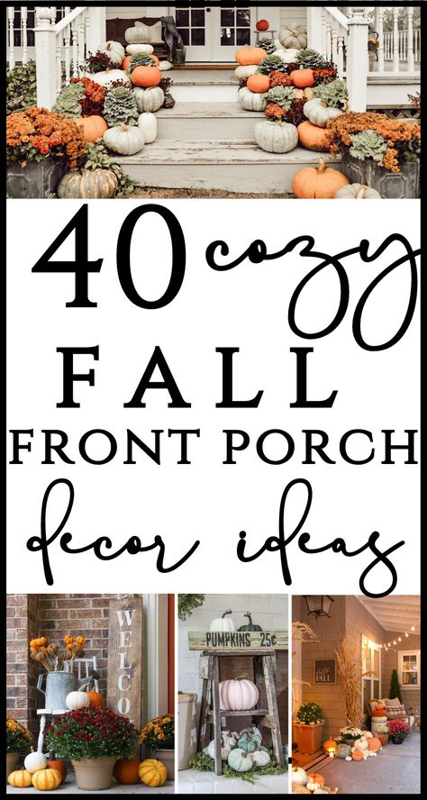 Looking for fall front porch decor ideas? If you love rustic fall home  - or farmhouse, traditional or modern, you'll find simple fall porch decor that you can try, with 10 pro decorating tips to help! These ideas can also work well if you're need patio ideas for fall decorating, too!  Check out 40 gorgeous fall front porches! Chic and classy fall outdoor entryway ideas you'll love! Cute Fall Porch Decor Ideas, Fall Decor On Front Porch, Fall Front Patio Decor, Doorstep Fall Decor, Planter Boxes For Front Porch, Fall Decoration Front Porch, Fall Decor Inspiration Front Porch, Simple Fall Patio Decor, Amazon Fall Porch Decor