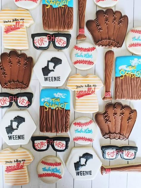 Sandlot Cookies, Baseball Theme Birthday Party, Baseball Cookies, Baseball Theme Birthday, Baseball First Birthday, Baby Boy 1st Birthday Party, Themed Cookies, Baseball Birthday Party, Birthday Themes For Boys