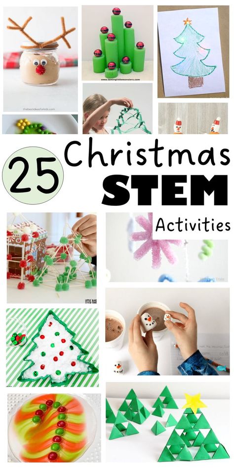 The pin shows a collection of Christmas STEM activities including reindeer slime, a light of tree card, snowmen marshmallows, dissolving candy cane, gum drop building and more. Tree Stem Activities, Diy Christmas Escape Room, Christmas Stem Projects, Christmas Tree Stem, Upper Elementary Christmas, Christmas Elementary Activities, Holiday Stem Activities, Christmas Escape Room, Christmas Learning Activities