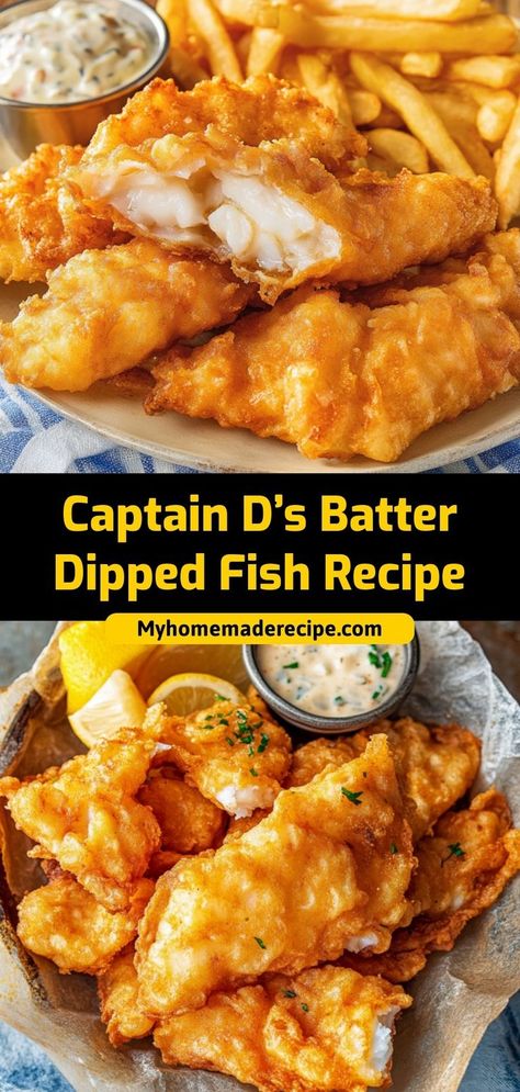 This Captain D’s batter dipped fish recipe is crispy, golden, and deliciously seasoned. Perfect for recreating a seafood favorite at home! Ingredients: 1 lb white fish fillets 1 cup flour 1 cup milk 1 tsp salt Enjoy this crispy battered fish, perfect with a side of fries or coleslaw Battered Cod Fish Recipes, Beer Battered Catfish, Sable Fish Recipes Dishes, Best Crappie Recipes, White Fillet Fish Recipes, Air Fried Battered Fish, Pride Of The West Batter Recipe, Whiting Recipes Fish, Crispy Fish Batter Recipe Easy