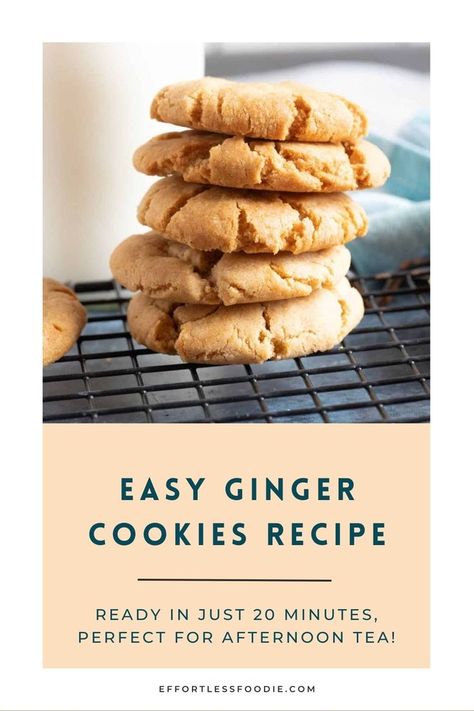 Looking for the best ever ginger cookies recipe to make for an afternoon tea or after school snack? These easy ginger cookies are crisp on the outside and delightfully chewy in the middle. Much like traditional Cornish Fairings, these moreish ginger biscuits are super quick to make, incredibly tasty, and are guaranteed to leave your guests wanting just one more! Try this easy ginger cookies recipe for your next tea party! afternoon tea baking ideas | easy cookie recipes Easy Ginger Cookies, Baking Ideas Easy, Quick Party Food, Ginger Cookies Recipe, Chewy Ginger Cookies, Ginger Cookie Recipes, Plain Cookies, Ginger Biscuits, After School Snack