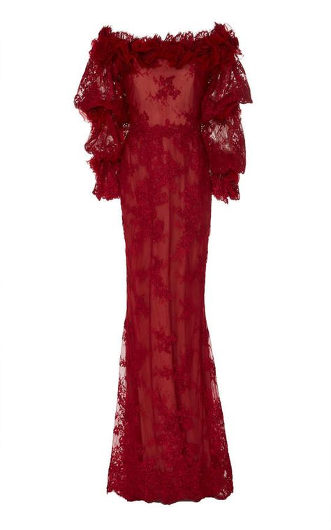 Gown Moda Operandi, Marchesa Fashion, Off Shoulder Dresses, Festa Party, Red Lace Dress, Fantasy Dress, Lace Gown, Marchesa, Red Lace