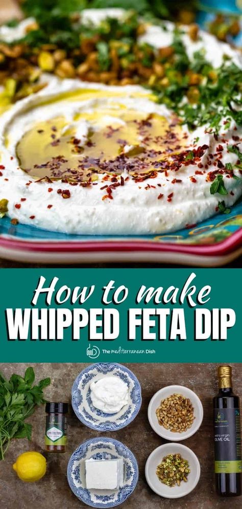 Dip With Greek Yogurt, Ella Vegan, Whipped Feta Dip, Easy Mediterranean Diet Recipes, Feta Recipes, Feta Dip, Elegant Entertaining, Quick And Easy Appetizers, Whipped Feta