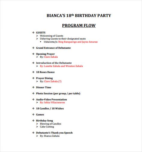 Birthday Program Template - 11+ Free Word, PDF, PSD, EPS, AI, Vector Format Download | Free & Premium Templates 21st Birthday Program Ideas, Debut Program Ideas, Debut Flow Of Program, Birthday Debut Ideas 18th, Sample Invitation For Debut, 18th Birthday Debut Program Flow, Sweet 16 Party Program Ideas, Themes For Debut, Program For Debut Party