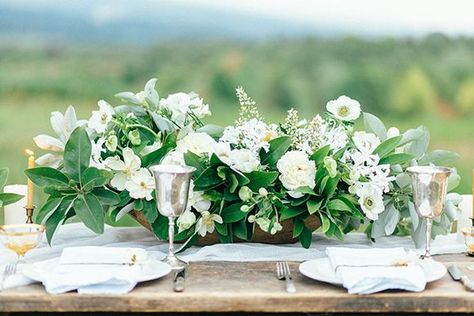 Table arrangement: low and wide, with white and foliage | Whimsical Floral Design // Emily Sacco Photography // via Magnolia Rouge Magnolia Wedding Invitations, Catering Decor, Magnolia Wedding, Low Centerpieces, Photography Styles, Wedding Photography Styles, Table Arrangement, Rose Arrangements, Wedding Flower Inspiration