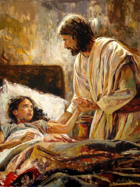 "The Raising of the Daughter of Jairus" Jeremy Winborg Art: Original Oil Paintings: LDS ARTWORK Lds Artwork, Pictures Of Christ, Lds Art, Jesus Heals, Art Sacre, Prophetic Art, Pictures Of Jesus Christ, Jesus Painting, Jesus Christ Images