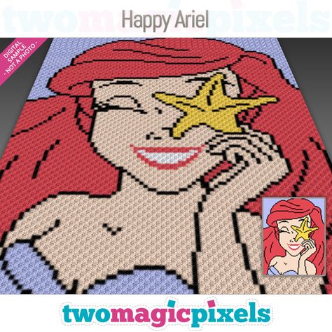 Happy Ariel by Two Magic Pixels Crochet Princess Blanket, Crochet Mermaid Blanket Pattern, Ariel Crochet, Mermaid Blanket Pattern, Mermaid Crochet Pattern Free, Magic Pixels, Little Mermaid Crochet, Cross Stitch Plastic Canvas, Two Magic Pixels