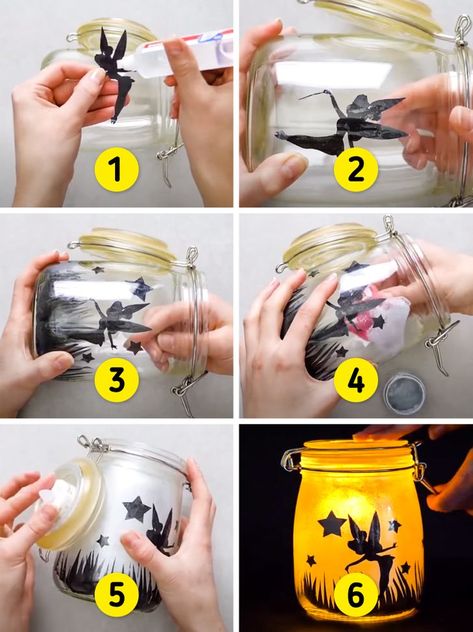 How to Make a DIY Nightlight Fairy Jars Diy, Fairy Mason Jars, Fairy Lights In A Jar, Fairy Garden Birthday Party, Idee Babyshower, Fairy Lanterns, Small Glass Jars, Fairy Jars, Diy Jar Crafts