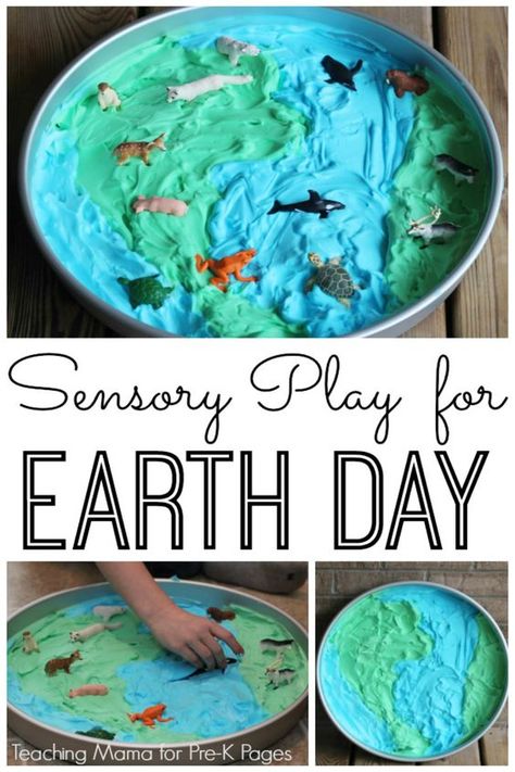 Sensory Play for Earth Day. Your Preschool Kids will Enjoy Learning about Earth Day, plus animals and their habitats with this fun sensory activity! - Pre-K Pages Earth Day Activity, Earth Activities, Earth Week, Pre K Pages, Earth Day Projects, Spring Art Projects, About Earth, Toddler Art Projects, Earth Day Crafts