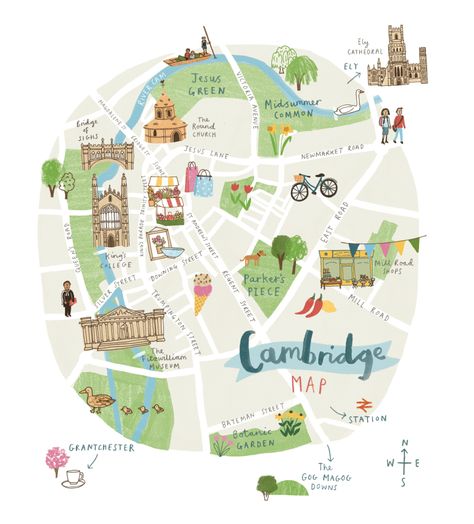 Cambridge map - Jenny Seddon Cambridge Map, Maps Illustration Design, City Maps Illustration, Cambridge England, Map Illustration, City Illustration, Illustrated Map, Travel Maps, City Maps