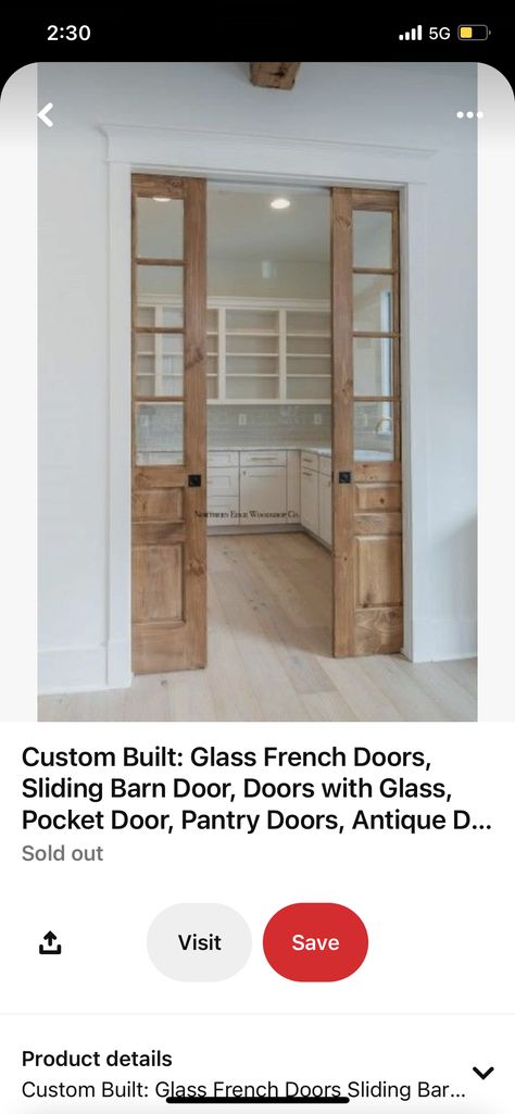 Pocket French Doors, Glass Pocket Door, Wooden Pantry, Kitchen Pantry Doors, Open Pantry, Glass Pocket Doors, Glass Pantry Door, Pantry Remodel, Laundry Room Doors