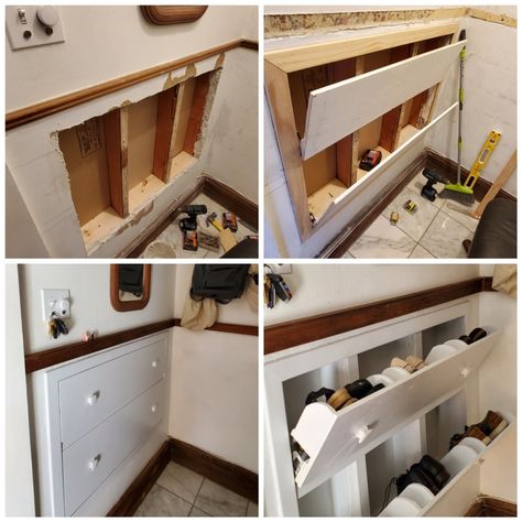 Wall Shoe Storage, Split Entry Remodel, Stairs Renovation, Split Foyer, Smart Shoes, Shoes Rack, Entryway Shoe Storage, Box Furniture, Convertible Furniture