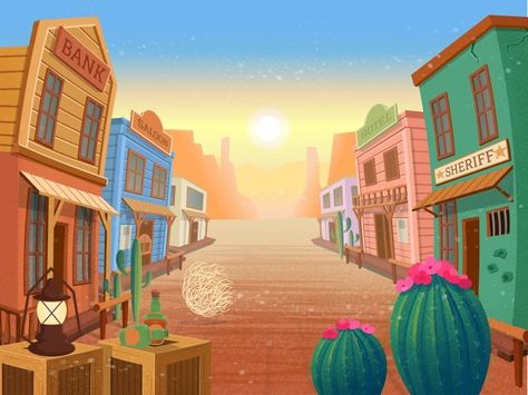 Town Illustration, Batman Book, Western Town, Cartoon Background, Fitness Logo, Arabian Nights, Cartoon Style, Wild West, Western Style