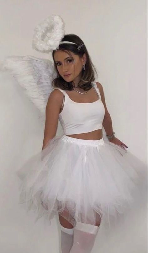 Disfraz halloween de ángel , con alas y falso, facil de armar. Angel Costume Women, Angel Costume Diy, Angel Dress Up, Halloween Costumes Women Creative, Carnaval Outfit, Angel Halloween Costumes, Diy Costumes Women, Hot Halloween Outfits, Angel Fashion