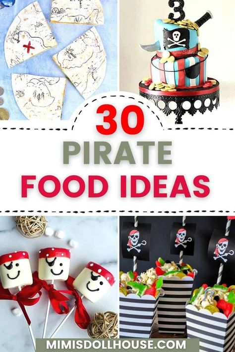 Pirate Party Desserts + Food Ideas Pirate Party: Yo Ho Ho...Pirate Party Food Ideas. Throwing a Pirate Party for your little buccaneers? Here are some Swashbuckling and yo-ho yummy pirate party food ideas. Nothing says hoist your anchors and set sail for a party adventure quite like a delicious assortment of pirate food and desserts. Pirate Party Desserts, Pirate Cupcake Ideas, Pirate Food Ideas For Adults, Pirate Party Food Ideas, Pirate Party Snacks, Pirate Themed Food, Pirate Snacks, Pirate Party Food, Pirate Cupcakes