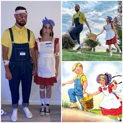 Jack And Jill Outfit Ideas, Nursery Rhymes Halloween Costumes, Rhyme Halloween Costumes, Nursery Rhyme Halloween Costumes, Jack And Jill Halloween Costume, Jack And Jill Costume Couple, Jack And Jill Costume, Nursery Rhyme Costumes, Nursery Rhyme Costume