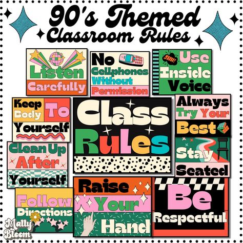 Pop Culture Classroom Decor, Y2k Classroom Theme, Detention Classroom Decor, Classroom Rules Poster Middle School, Hip Hop Classroom Theme, Checkerboard Classroom Theme, 90s Retro Classroom Theme, Rockstar Theme Classroom, 90s Theme Classroom Door