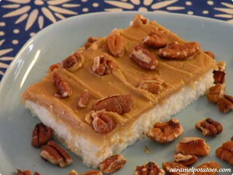 Blonde Texas Sheet Cake with Carmel Pecan Frosting Texas Sheet Cake Recipe, Pecan Frosting, Sheet Cake Recipe, Cake With Caramel, Texas Sheet, Texas Sheet Cake, Sheet Cake Recipes, Caramel Pecan, Pie Cake