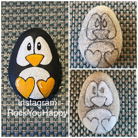 Rock Painting Ducks Stones, Penguins Painted On Rocks, Pet Rock Ideas Diy, Rock Painting Patterns Free Printable, Mini Painted Rocks, Rock Painting Animals Easy, Penguin Painted Rocks, Painted Rocks Animals Easy, Penguin Rock Painting