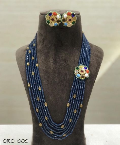 Sapphire Beads Necklace Indian, Beads Necklace Indian, Sapphire Beads Necklace, Mint Green Necklace, 22 Carat Gold Jewellery, Sapphire Beads, Beautiful Gold Necklaces, Pearl Necklace Designs, Necklace Indian