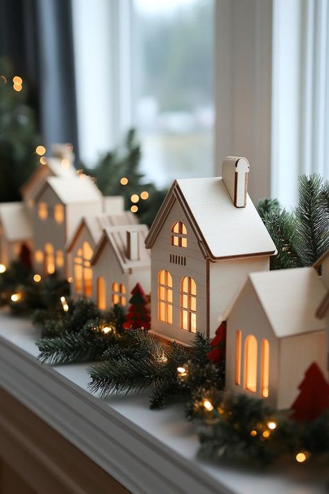 15 Modern Christmas Decor Ideas For 2024 Happy New Year Home Decor, Christmas Decor Ideas For Small Home, Little White Houses Christmas Decor, Christmas Cake Stand Decor, Christmas Village Decor Ideas, Stylish Christmas Decor, Decorating A Lantern For Christmas, Chimney Christmas Decor, Christmas Houses Diy