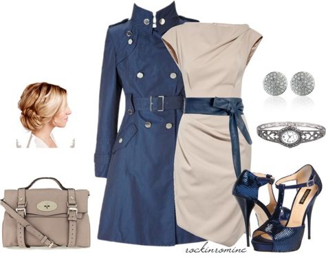 "it's a paycheck" by iamrockinromine ❤ liked on Polyvore Steel Blue Outfit Color Combos, Blue Outfit Color Combos, Outfit Color Combos, Blue Coat Outfit, Mac Coat, Diva Dress, Asymmetrical Hem Dress, Wardrobe Planning, Coat Outfit