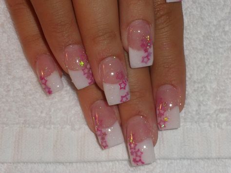 Pink Stars on White Nails Brown Short, French Tip Press On Nails, Nails Brown, Short Coffin, Gel Nail Tips, Y2k Nails, Really Cute Nails, Unique Acrylic Nails, Soft Nails