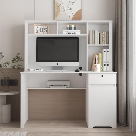 PRICES MAY VARY. 【2-in-1 Function】Its vertical design features a open bookshelf,a storage cabinet and attached a drawer saves floor space while enhancing storage options,which can provide you with an efficient working environment.It is ideal for home and office use. 【Modern Style Decorates Your Room】This computer desks for small spaces in a modern wood look and classic wood grain effect veneer, is ideal for home office or small spaces use.Both functional and attractive with its sleek contemporar Cute Small Desk Ideas, Table For Small Spaces, Tiny Desk Ideas, Desk For Small Room, Desks For Bedroom, Granddaughter Bedroom, Study Desk Ideas, Writing Laptop, Computer Desk Ideas