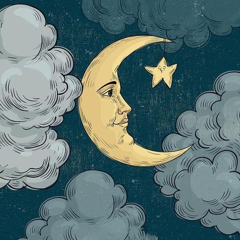 Crescent Moon Sketch, The Moon And Stars, Arte Peculiar, Moon Drawing, Moon Painting, Moon Face, Celestial Art, Hippie Art, On The Moon