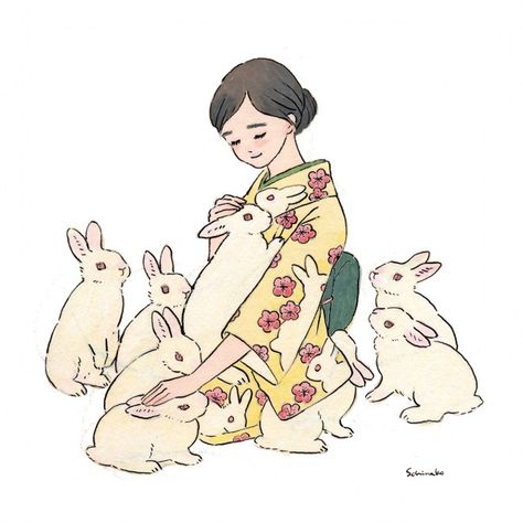 En images : les joies de vivre avec un lapin, par l'illustratrice japonaise Schinako Girly Sketches, Schinako Moriyama, Adorable Rabbits, Lava Art, Moon Rabbit, Lapin Art, Rabbit Crafts, Illustration Mignonne, Bel Art