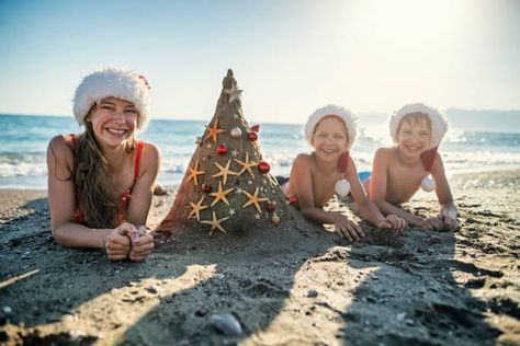 Beach Christmas Photos, Beach Christmas Pictures, Christmas Beach Photos, Serenity Aesthetic, Beach Christmas Card, Christmas Family Photoshoot, Hawaii Christmas, Christmas Stock Photos, Christmas Card Pictures